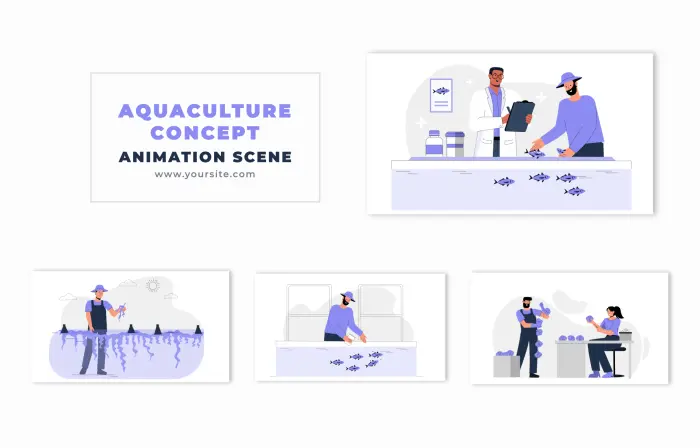 Aquaculture Concept Flat Vector 2D Animation Scene